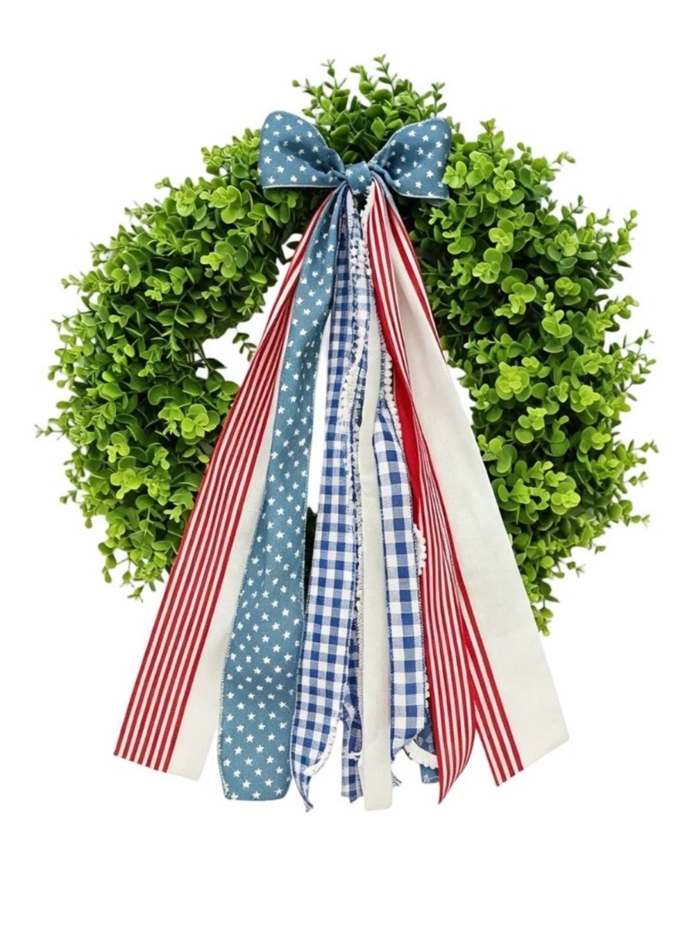 My Texas House Patriotic Blue & Red Ribbon Wreath Bow